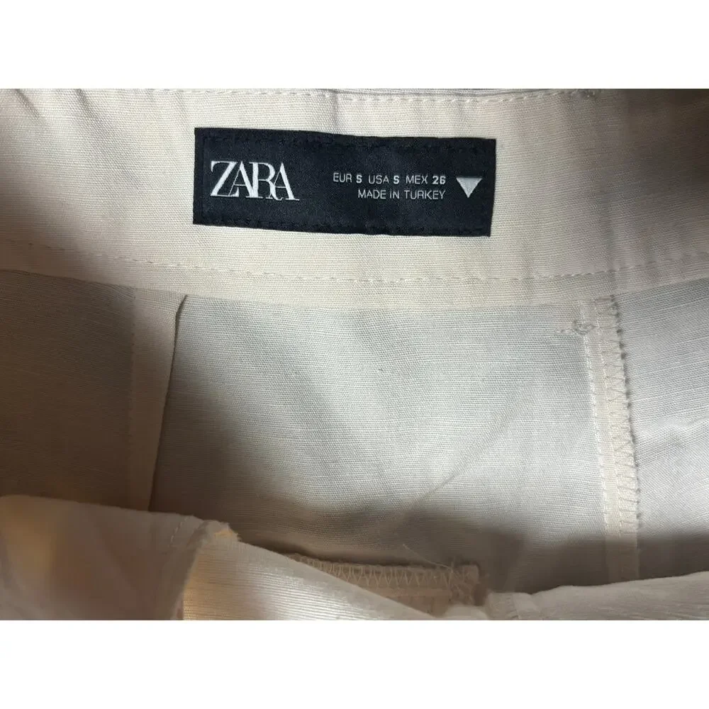 Zara linen blend High Waisted wide leg trousers small
